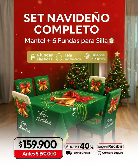 Set de 7 piezas (6 Fundas + 1 Mantel) Navideños