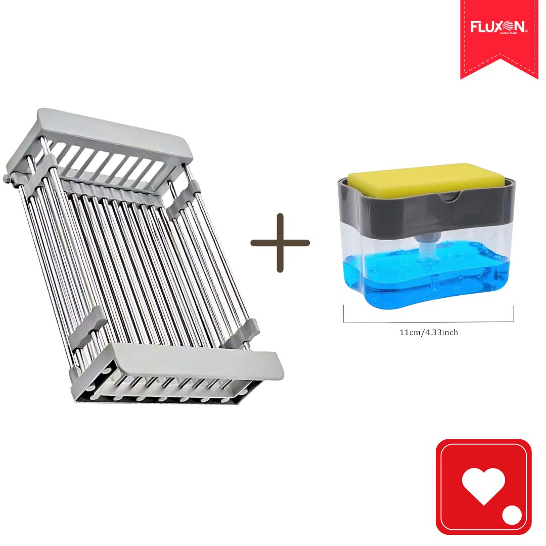 🚀💦Escurridor Retráctil + Dispensador de Jabón: ¡Adiós Desorden, Hola Comodidad! 🧼✨