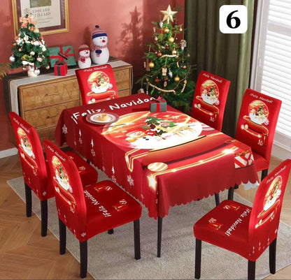 Set de 7 piezas (6 Fundas + 1 Mantel) Navideños