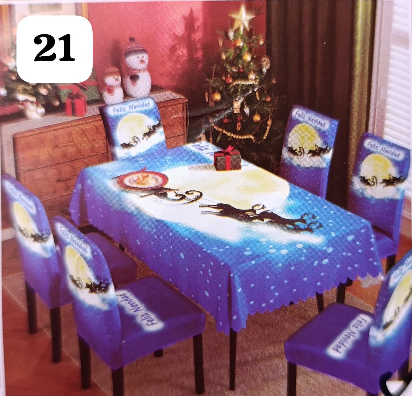 Set de 7 piezas (6 Fundas + 1 Mantel) Navideños
