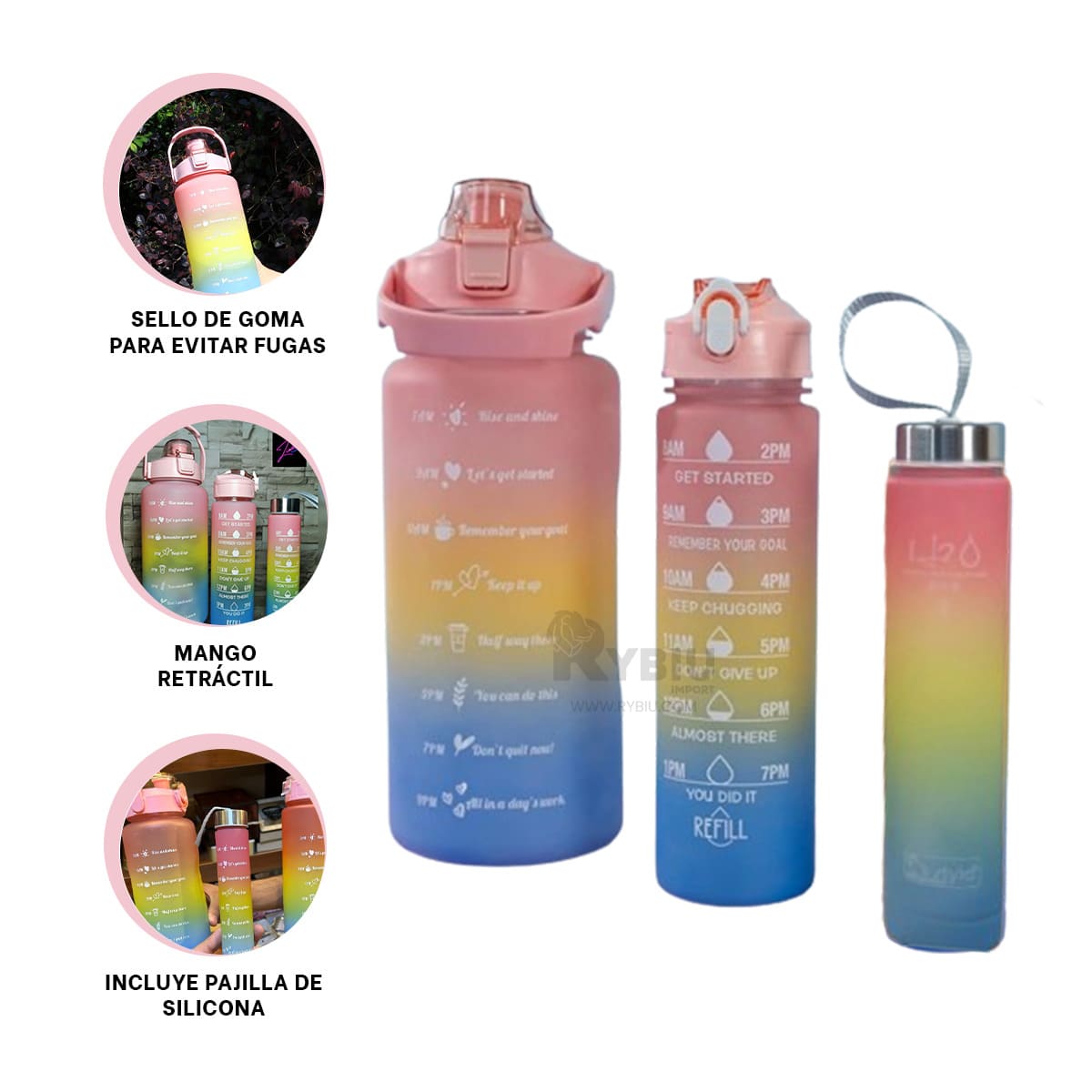 🎒 Combo X3 Termos Motivacionales™ 💧 + Pines y Stickers 🪁🎁 de Regalo