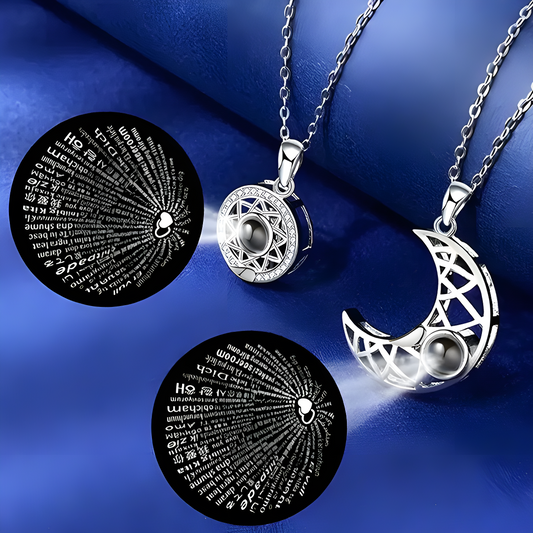 Amor Infinito 💞: Collares Sol 🌞 y Luna 🌙 "Te Amo" en 100 Idiomas ✨