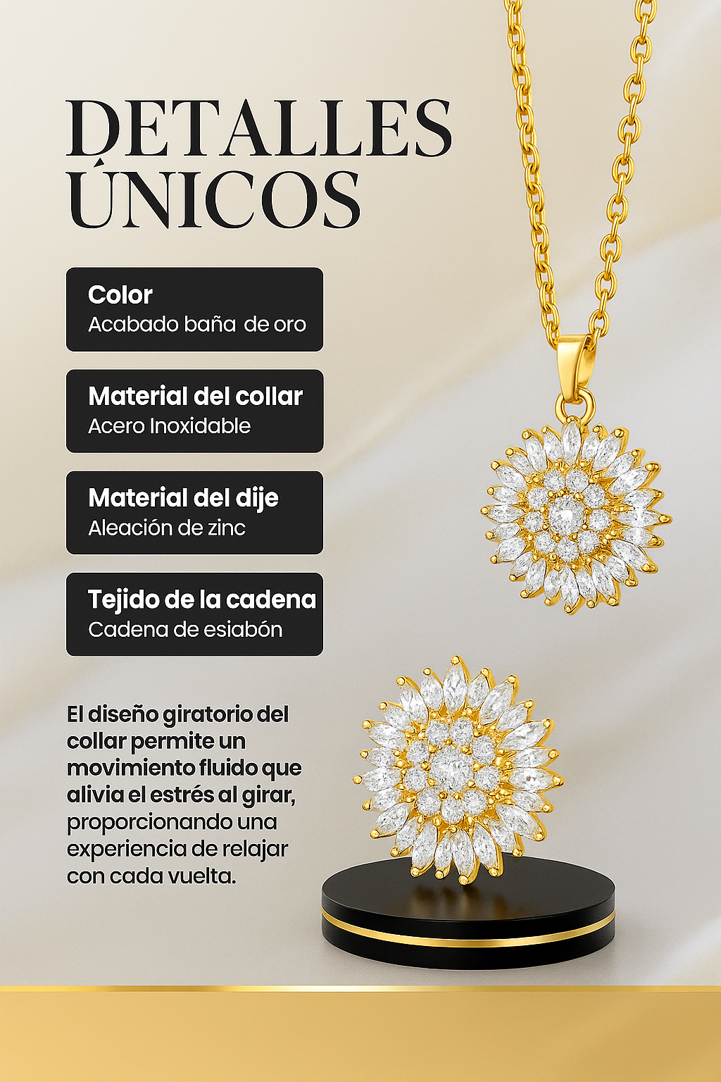 Cadena Girasol Giratorio 🌟 Incluye Caja de Lujo.