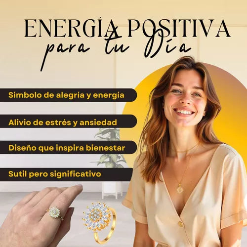 🌻 COMBO 2X1 🌻 Anillo + Cadena Girasol Giratorio 🌟 Incluye Caja de Lujo.