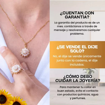 🌻 COMBO 2X1 🌻 Anillo + Cadena Girasol Giratorio 🌟 Incluye Caja de Lujo.