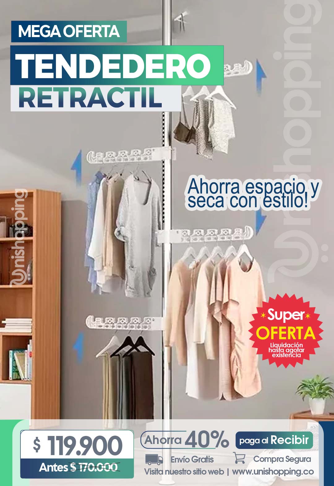 🔥 Tendedero Retráctil PRO 360 – Ahorra espacio y seca con estilo! 🏠✨