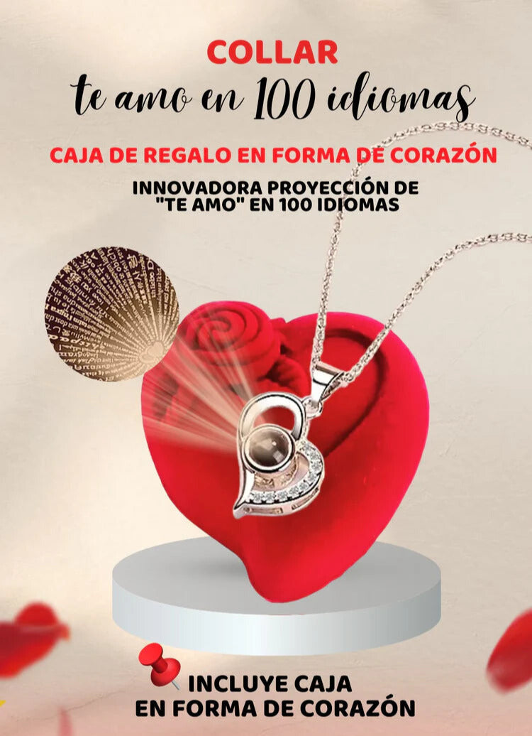 ✨ Collar con Proyección Te Amo en 100 Idiomas 🌍💕 + Caja de Lujo 💖🌹