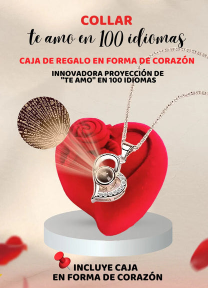 ✨ Collar con Proyección Te Amo en 100 Idiomas 🌍💕 + Caja de Lujo 💖🌹