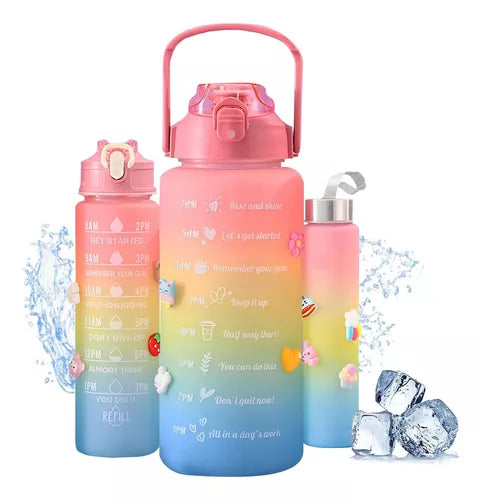 🎒 Combo X3 Termos Motivacionales™ 💧 + Pines y Stickers 🪁🎁 de Regalo