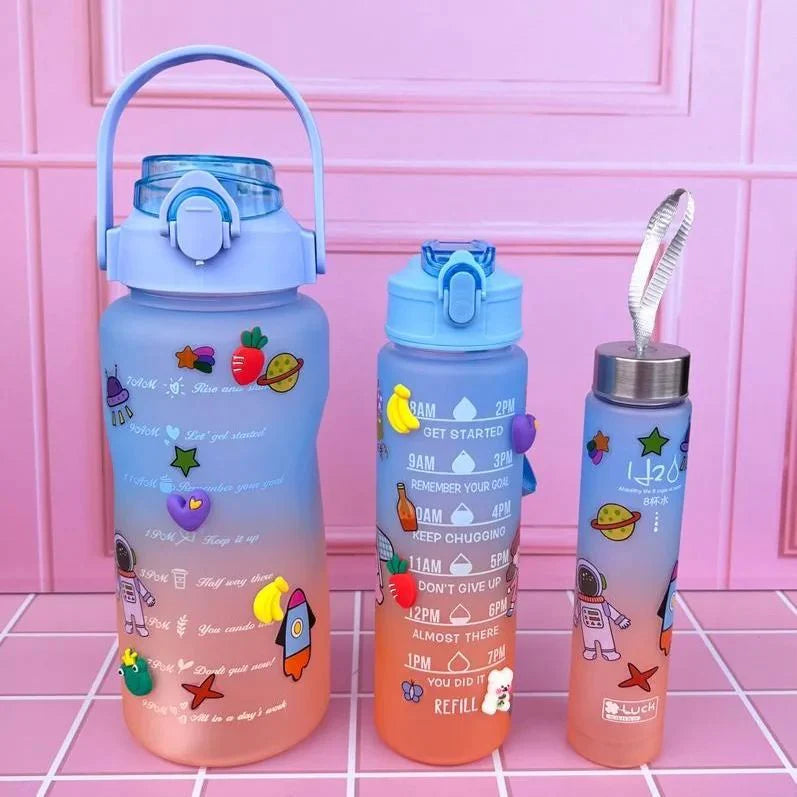 🎒 Combo X3 Termos Motivacionales™ 💧 + Pines y Stickers 🪁🎁 de Regalo